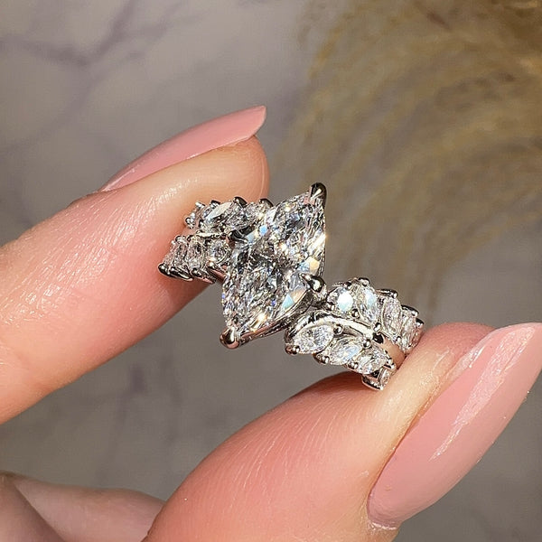 "Nevena" Marquise Cut Leaf Foliage Cut Diamond Engagement Ring - HEERA DIAMONDS