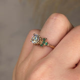 "Orla" Floral Round Brilliant Cut Diamond Green Leaf Marquise Emerald Engagement Ring - HEERA DIAMONDS
