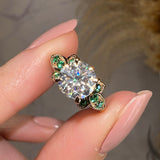 "Orla" Floral Round Brilliant Cut Diamond Green Leaf Marquise Emerald Engagement Ring - HEERA DIAMONDS