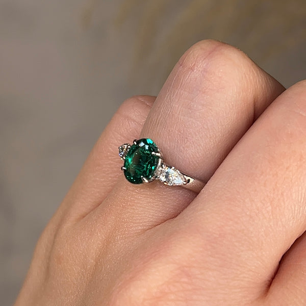 "Miles" Trilogy Green Oval Cut Emerald Diamond Engagement Ring