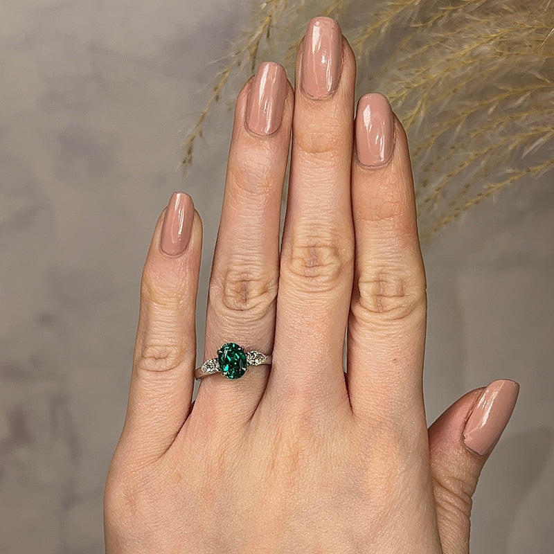 "Miles" Trilogy Green Oval Cut Emerald Diamond Engagement Ring - HEERA DIAMONDS