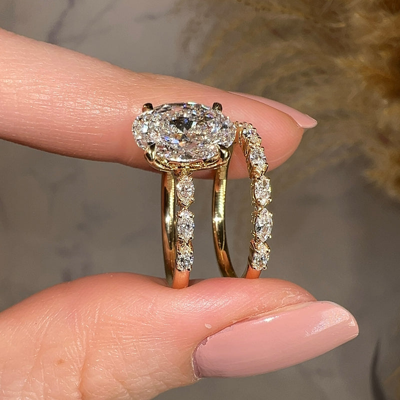"Goldie" Oval Cut Diamond Shoulders Eternity Engagement Ring - HEERA DIAMONDS