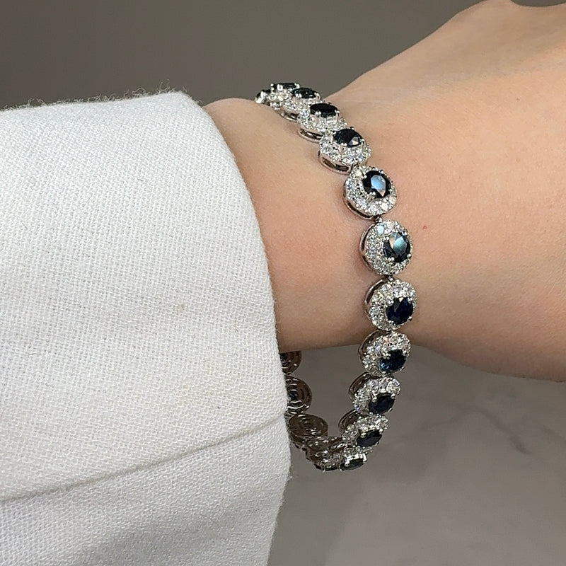 Round Brilliant Shape 8.5 Carat Sapphire Center Featuring Diamond Halo Bracelet BRHARBS - HEERA DIAMONDS