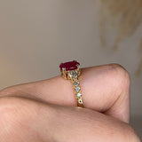 "Piper" Fuchsia Pink Oval Cut Diamond Shoulders Engagement Ring - HEERA DIAMONDS