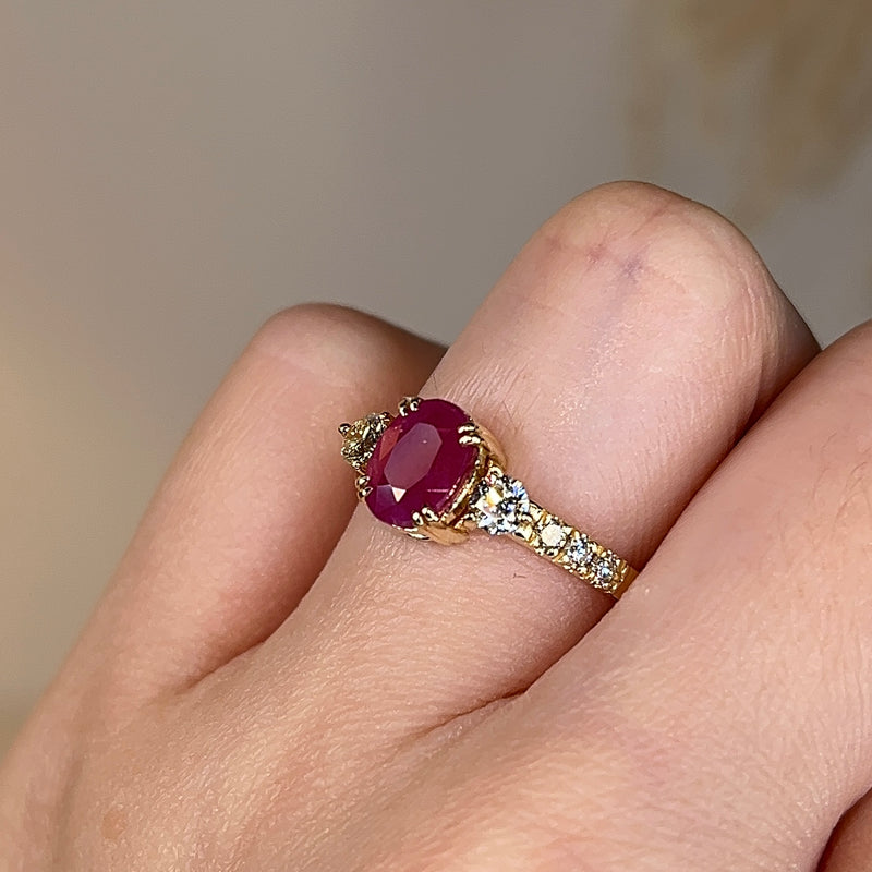 "Piper" Fuchsia Pink Oval Cut Diamond Shoulders Engagement Ring - HEERA DIAMONDS