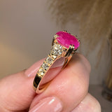 "Piper" Fuchsia Pink Oval Cut Diamond Shoulders Engagement Ring - HEERA DIAMONDS