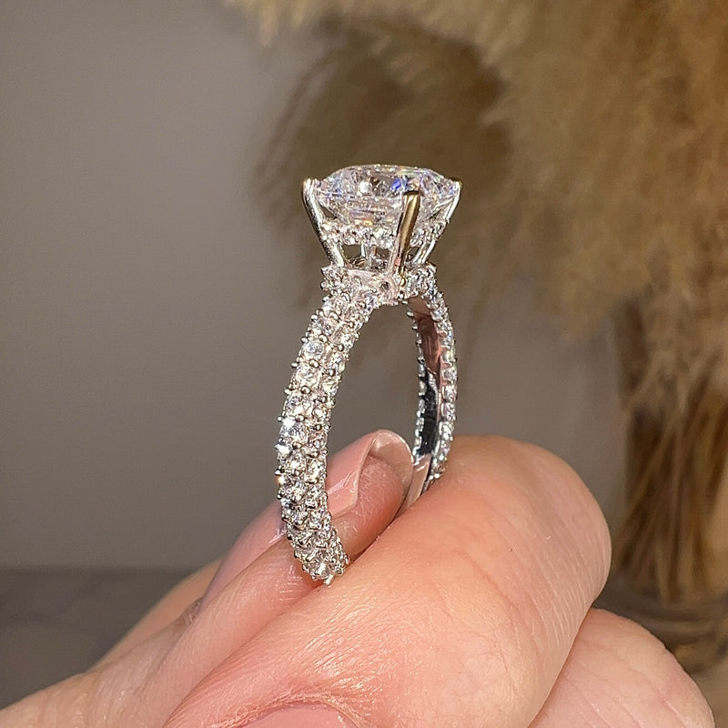 "North" Cushion Cut Diamond Hidden Under Halo Pave Diamond Shoulders Engagement Ring UHCC01 - HEERA DIAMONDS