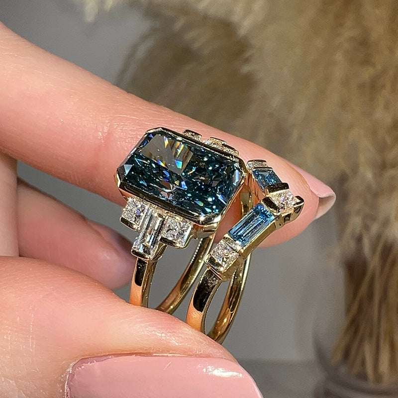 "Skye" Bridal Set Blue Cut Diamond Shoulders Eternity Engagement Ring - HEERA DIAMONDS