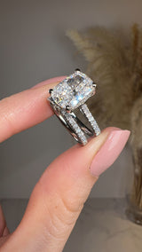 "Crussey" 5 Carat Cushion Cut Diamond Matching Bridal Set Engagement Ring