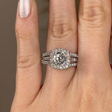 "Samara" Halo 1.25 Carat Cushion Cut Three Row Diamond Shoulder Platinum Engagement Ring - HEERA DIAMONDS