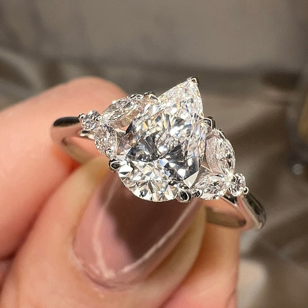 "Madison" Pear Cut Diamond Marquise Cut Shoulders Engagement Ring
