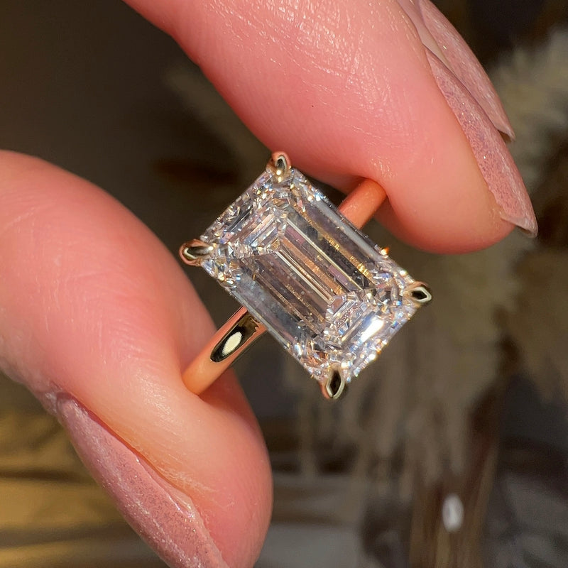 "Dream" 4 Carat Hidden Under Halo Emerald Cut Yellow Gold Engagement Ring - HEERA DIAMONDS