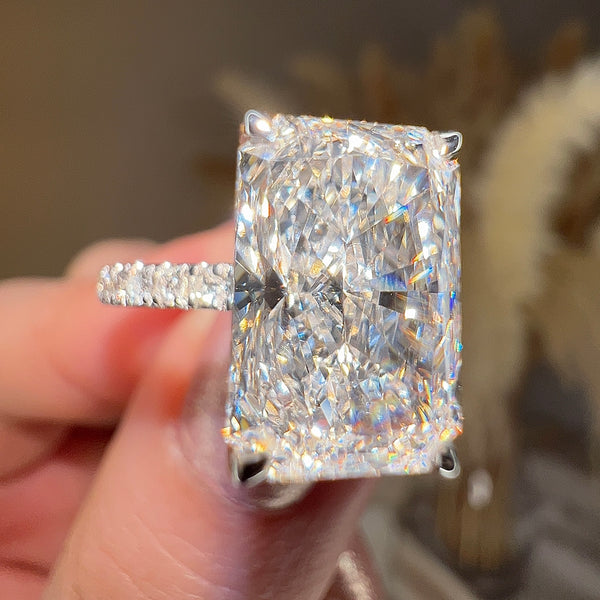 "Mimi" Hidden Under Halo 5 Carat Elongated Cushion Cut Diamond Shoulder Engagement Ring