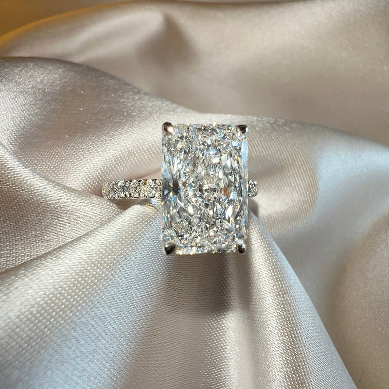 "Mimi" Hidden Under Halo 5 Carat Elongated Cushion Cut Diamond Shoulder Engagement Ring - HEERA DIAMONDS