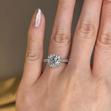 "Imogen" Flower Halo Round Brilliant Cut Diamond Scallop Set Diamond Shoulder Engagement Ring HARB06 - HEERA DIAMONDS