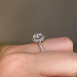 "Imogen" Flower Halo Round Brilliant Cut Diamond Scallop Set Diamond Shoulder Engagement Ring HARB06 - HEERA DIAMONDS