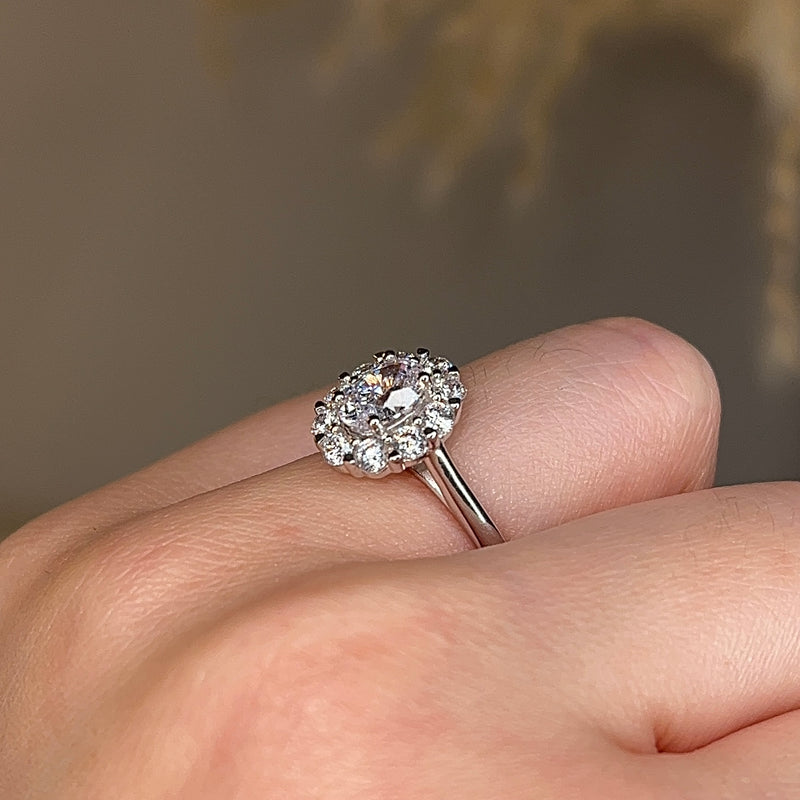 "Lottie" Flower Halo Oval Cut Diamond Hidden Diamond Undersetting Engagement Ring HAOC01 - HEERA DIAMONDS