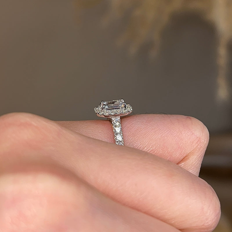 "Abigail" Octagon Halo Emerald Cut Diamond Shoulder Engagement Ring HAEC05 - HEERA DIAMONDS