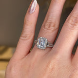 "Abigail" Halo Emerald Cut Diamond Double Row Split Diamond Shoulder Engagement Ring HAEC08 - HEERA DIAMONDS