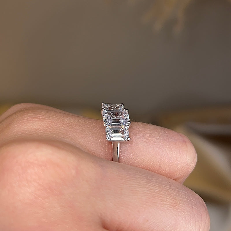 "Pippa" Three Stone Emerald Cut Diamond Trilogy Engagement Ring 3SEC52 - HEERA DIAMONDS