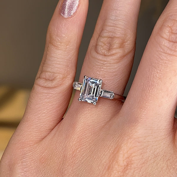 "Elise" Three Stone Emerald Cut Diamond Trilogy Engagement Ring 3SEC50 - HEERA DIAMONDS