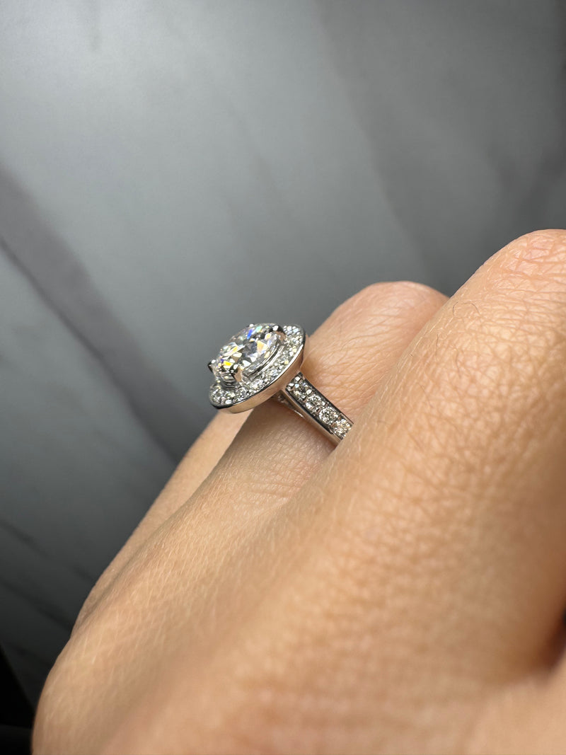 "Nancy" Halo 3 Carat Round Cut Diamond Shoulder Engagement Ring