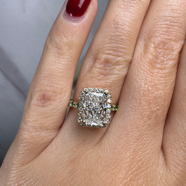 "Delanda" Halo Radiant Cut 4 Carat Diamond Shoulder Engagement Ring