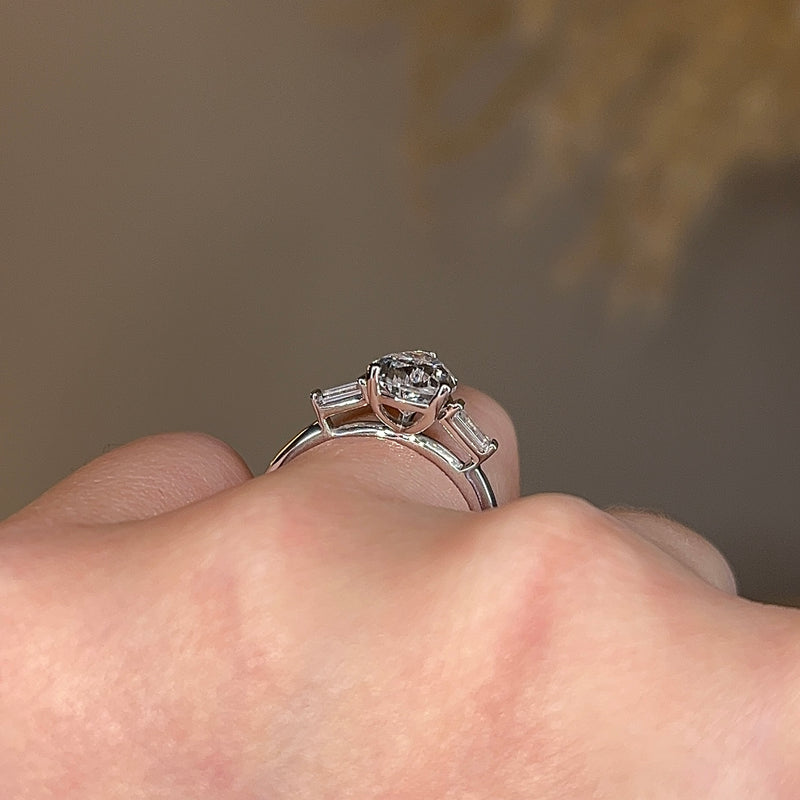 "Rosalie" Three Stone Pear Cut with Emerald Cut Diamond Trilogy Engagement Ring 3SPS03 - HEERA DIAMONDS