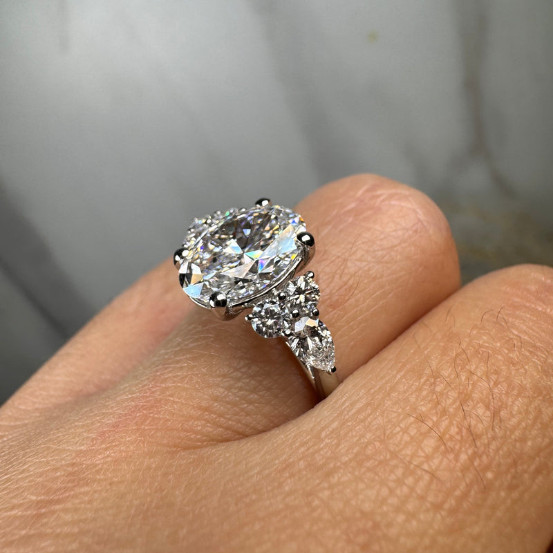 "Brenny" Oval Cut 3.5 Carat Diamond Shoulder Engagement Ring