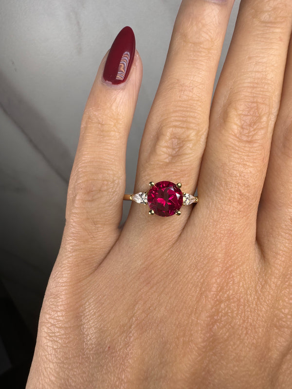 "Reta" Three Stone Round Cut Ruby Trilogy Engagement Ring 3SRB01