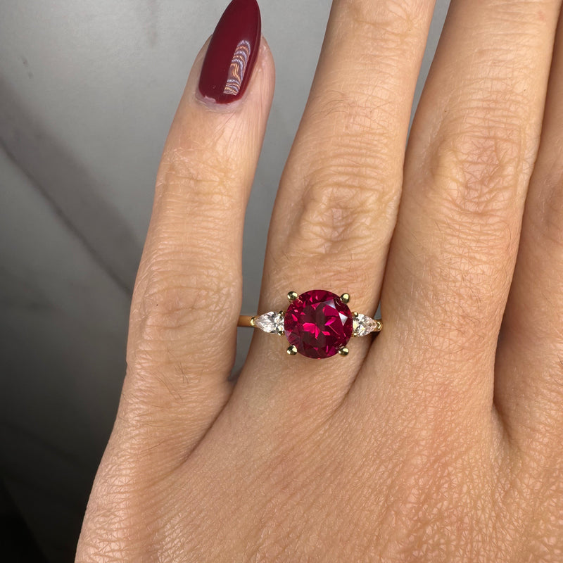 "Reta" Three Stone Round Cut Ruby Trilogy Engagement Ring 3SRB01