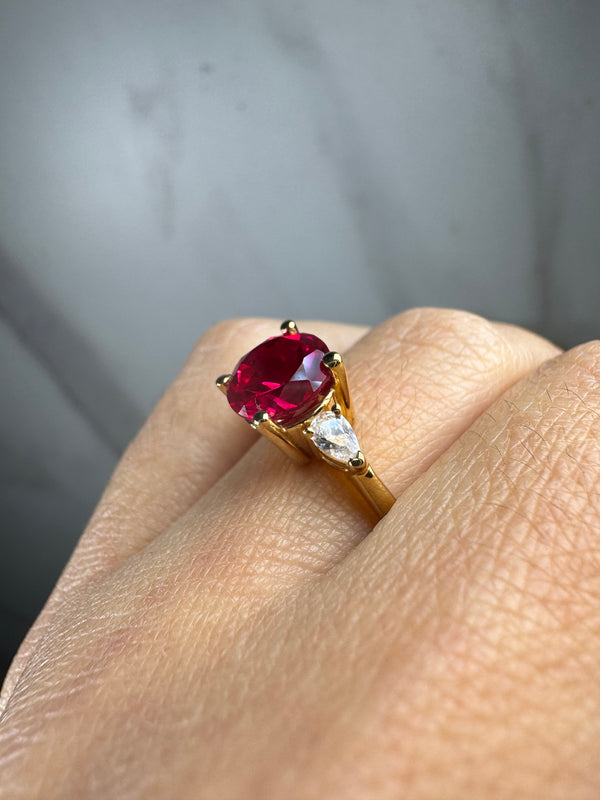 "Reta" Three Stone Round Cut Ruby Trilogy Engagement Ring 3SRB01