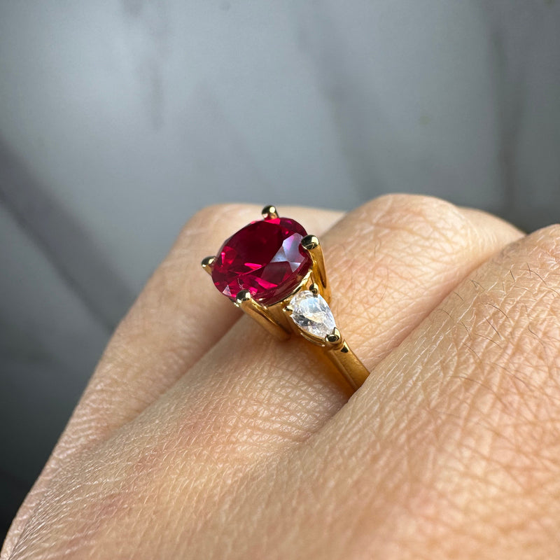 "Reta" Three Stone Round Cut Ruby Trilogy Engagement Ring 3SRB01