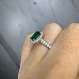 "Curena" Emerald Cut Halo and Diamond Shoulder Engagement Ring HAEC05E