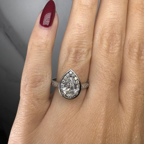 "Pierre" Pear Cut Halo 2 Carat Diamond Shoulder Engagement Ring