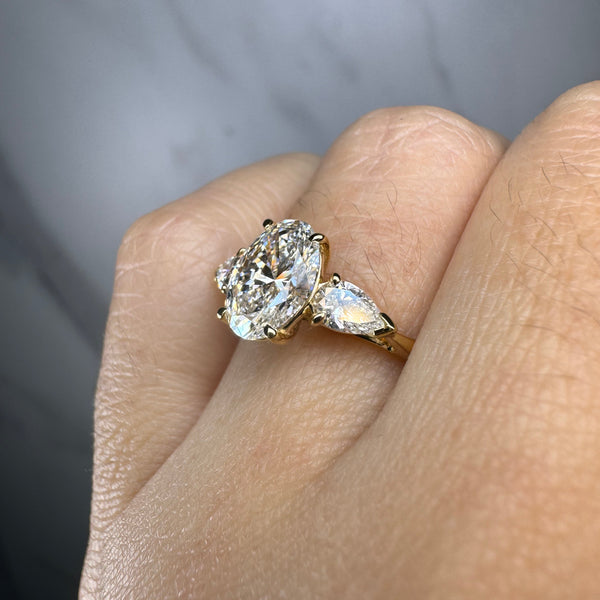 "Glenney" Three Stone Oval Cut with Pear Trilogy Engagement Ring