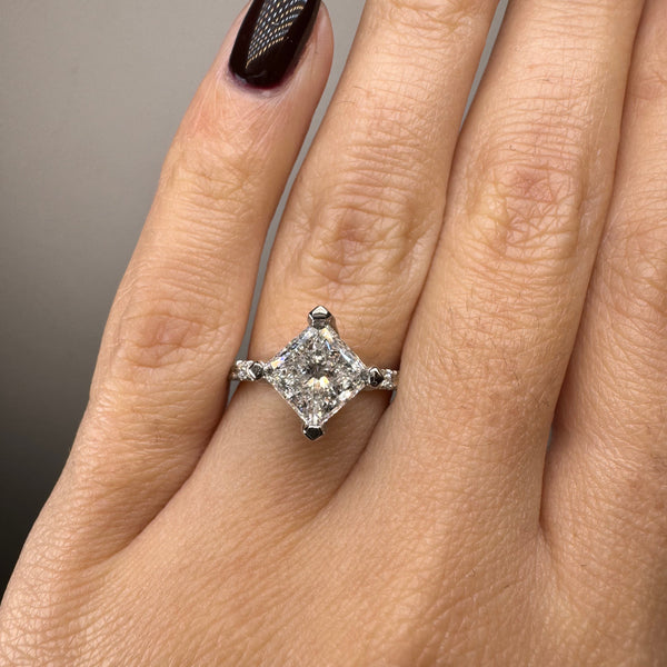 "Evan" Princess Cut 2 Carat Diamond Shoulder Engagement Ring