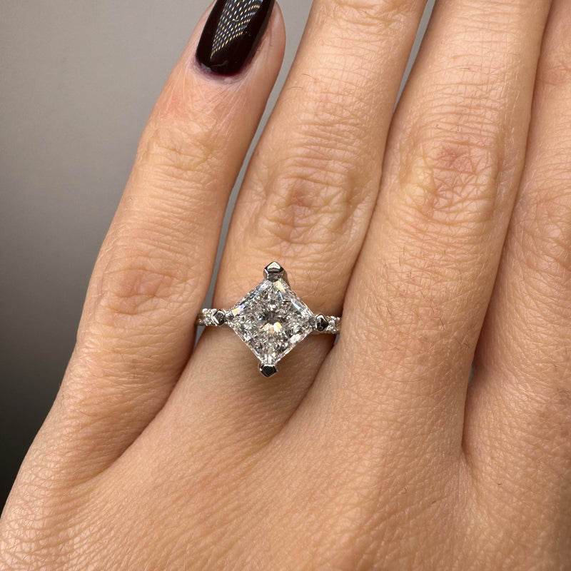 "Evan" Princess Cut 2 Carat Diamond Shoulder Engagement Ring