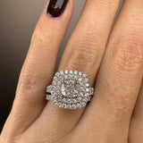 "Nassey" Cushion Cut Halo and Diamond Shoulder Matching Set Engagement Ring