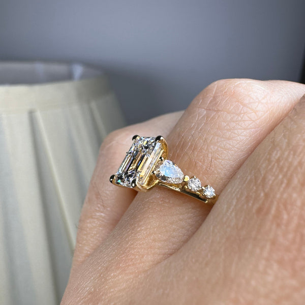 "Elaska" Emerald Cut 4 Carat Yellow Gold Diamond Shoulder Lab Grown Engagement Ring