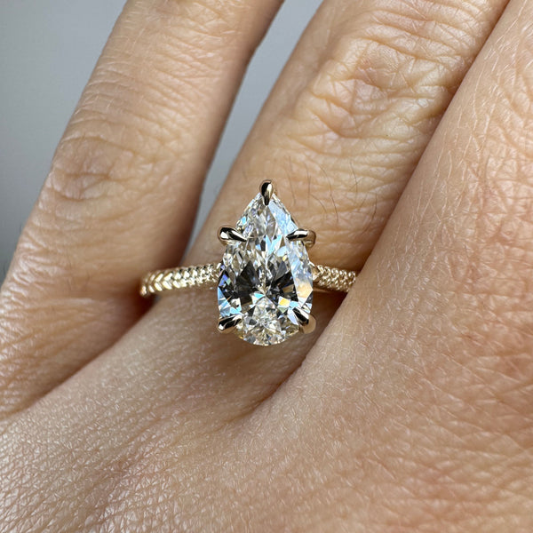 "Benji" Pear Cut 3 Carat Yellow Gold Solitaire Engagement Ring