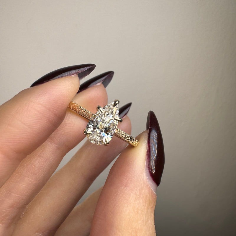 "Benji" Pear Cut 3 Carat Yellow Gold Solitaire Engagement Ring