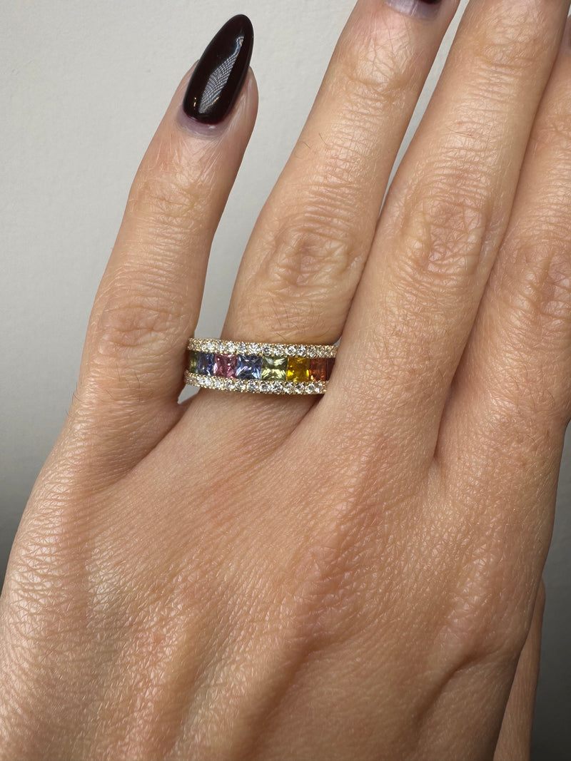 Diamond And Multi Coloured Sapphires Ring