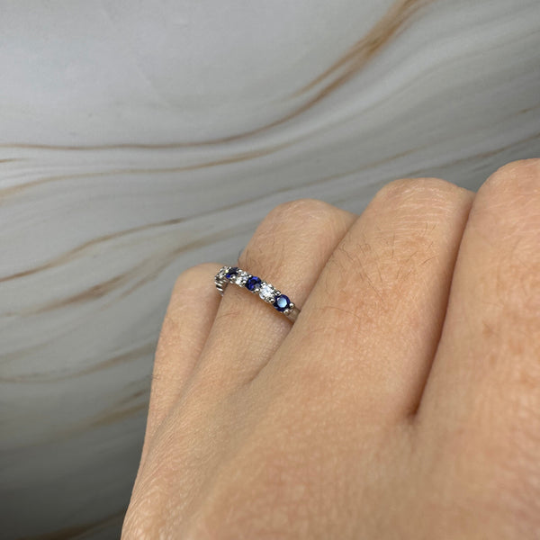 "Loon" Round Cut 0.40 Carat Diamond Sapphire Platinum Eternity Ring