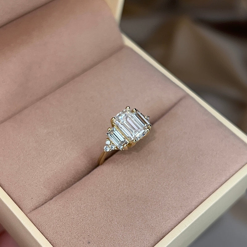 "Celia" 5 Carat Emerald Cut Diamond Tapered Baguette Shoulder Engagement Ring - HEERA DIAMONDS