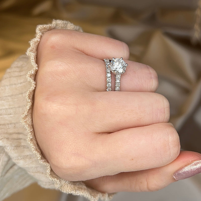 "Jennifer" Round Brilliant Cut Diamond Matching Bridal Set Eternity Engagement Ring - HEERA DIAMONDS