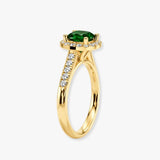 "Ines" 2 Carat Cushion Emerald Gem Halo Diamond Shoulder Ring