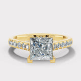 "Isabel" 1 Carat Princess Cut Diamond Hidden Under Halo Diamond Shoulder Engagement Ring UHPC01
