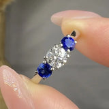 "Ismeria" 0.41 Carat Round Cut Blue Sapphire Natural Diamond Trilogy Engagement Ring MDC1294