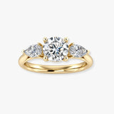 "Ivy" 1 carat Three Stone Round Brilliant Cut with Pear Cut Diamond Trilogy Engagement Ring 3SRB11